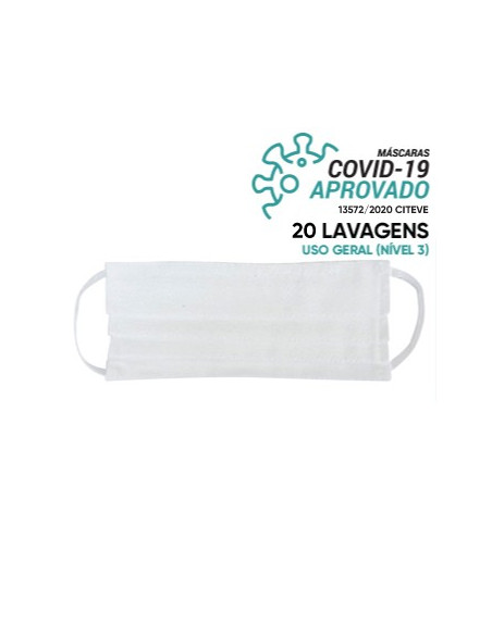 Máscara Reutilizável 20 Lavagens Branco (Pregas) 1un