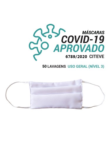 Máscara Reutilizável 50 Lavagens Adulto Branco Pack 3un