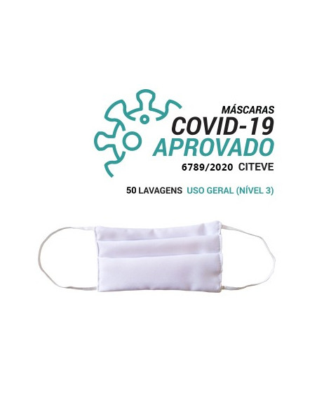 Máscara Reutilizável 50 Lavagens Adulto Branco Pack 3un