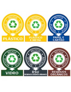 Sinaletica Separacao Residuos Plastico Adesivo 141x110mm 6un
