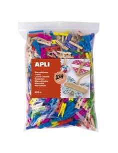 Mini Molas para Papeis Madeira 25x3mm Cores Sortidas 450un