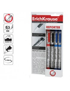 Esferografica EK Reporter 0,5  - Blister 2 Azul 1Preto 1Verm