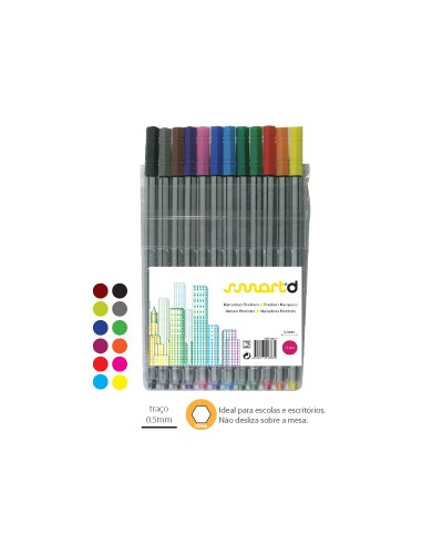 Marcador fineliner 0,5mm smartd pack 12 cores sortidas