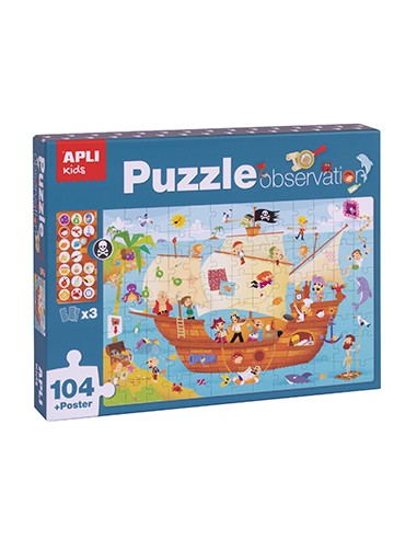 Jogo Educativo Puzzle Apli Barco Pirata 104 Peças