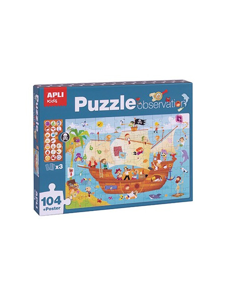 Jogo Educativo Puzzle Apli Barco Pirata 104 Peças