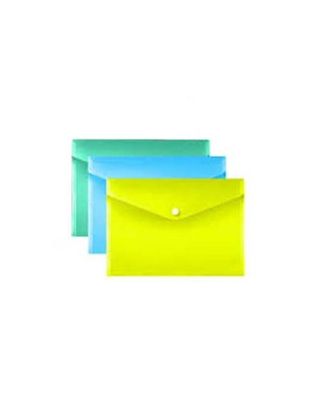 Envelope Plástico A4 Fecho Botão Cores Sortidas Pack 3un