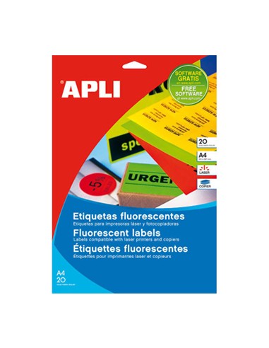 Etiquetas 210x297 Apli Amarelo Flourescen 20 Folhas A4 20n