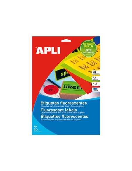 Etiquetas 210x297 Apli Amarelo Flourescen 20 Folhas A4 20n