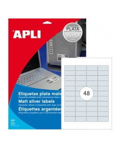 Etiquetas 45,7x21,2mm Apli  Prateado 20 Folhas A4 960un