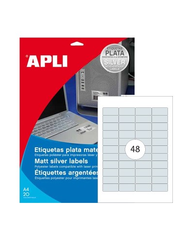 Etiquetas 45,7x21,2mm Apli  Prateado 20 Folhas A4 960un