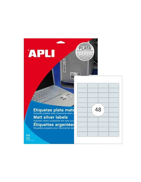 Etiquetas 45,7x21,2mm Apli  Prateado 20 Folhas A4 960un