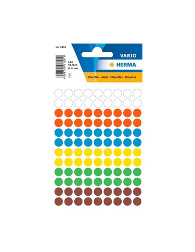 Etiquetas Redondas 08mm Sortido Herma1831 540un