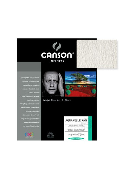 Papel Canson Infinity Aquarelle Rag A3 100% 310gr 25Fls