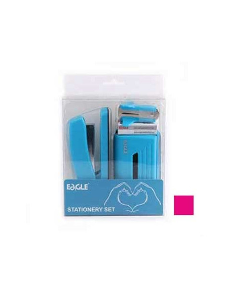 Gift Pack Agrafador+Furador Eagle Neon Color Rosa