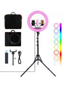 Ring Light 18" RGB Profissional Suporte + Mala + Comando