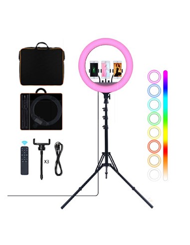 Ring Light 18" RGB Profissional Suporte + Mala + Comando