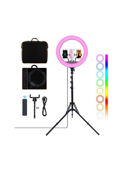 Ring Light 18" RGB Profissional Suporte + Mala + Comando