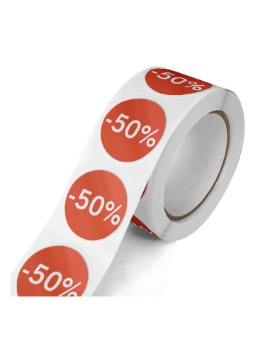 Etiquetas Promocionais Redondas -50% Rolo c/400 un Vermelho