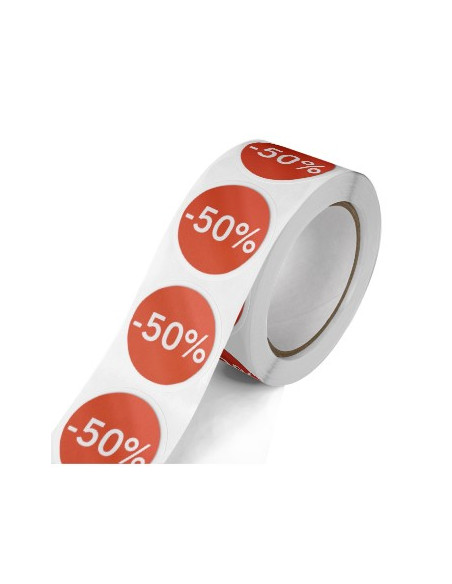 Etiquetas Promocionais Redondas -50% Rolo c/400 un Vermelho