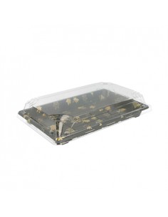 Caixa com Tampa Plástico Sushi 22x14x4cm Preto 50un
