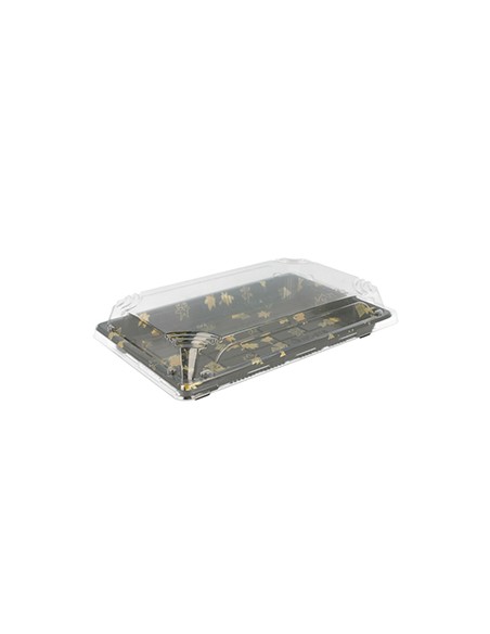 Caixa com Tampa Plástico Sushi 22x14x4cm Preto 50un