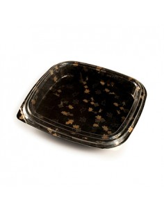 Caixa com Tampa Plástico Sushi 27x27x4,5cm Preto 30un