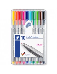 Marcador Fino 0,3mm Staedtler Triplus 334 Estojo Box 10Cores