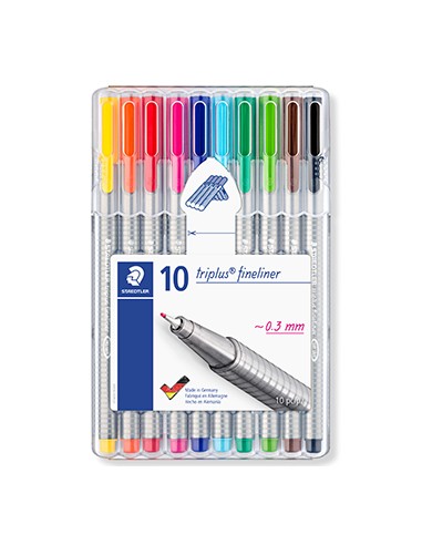 Marcador Fino 0,3mm Staedtler Triplus 334 Estojo Box 10Cores