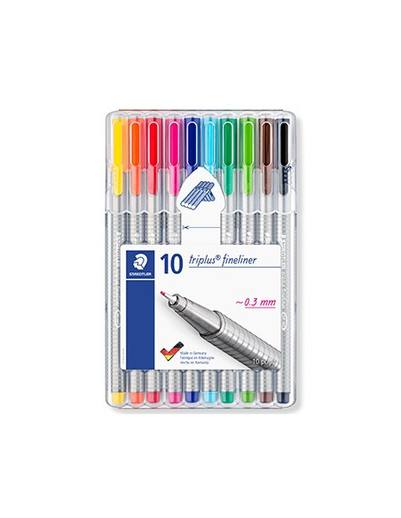 Marcador Fino 0,3mm Staedtler Triplus 334 Estojo Box 10Cores