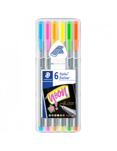 Marcador Fino 0,3mm Staedtler Triplus 334 Estojo Box Neon
