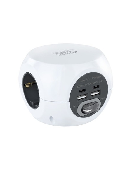 Extensão 3 Tomadas com 4 USB (2xUSB-A + 2xUSB-C)