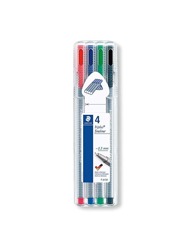 Marcador Fino 0,3mm Staedtler Triplus 334 Estojo 4 Cores