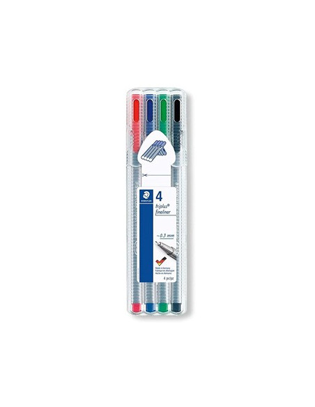 Marcador Fino 0,3mm Staedtler Triplus 334 Estojo 4 Cores