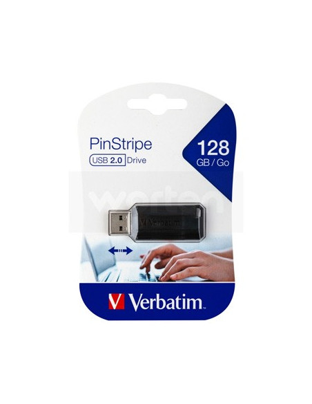 Pen Drive 128GB VERBATIM PINSTRIPE USB 2.0 Preto