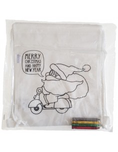 Mochila Infantil de Natal Branca com Lápis de Cera