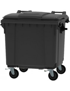 Contentor Polietileno DIN 4 Rodas c/Tampa 1100 Litros Cinza