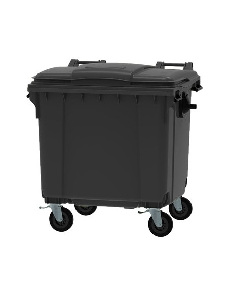 Contentor Polietileno DIN 4 Rodas c/Tampa 1100 Litros Cinza