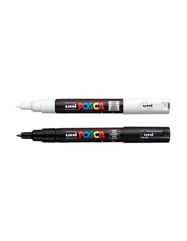 Marcador Uniball Posca PC-1M 0,7mm Pack Preto e Branco 2un