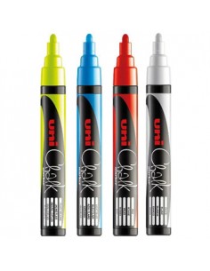 Marcador Giz Chalk UNI PWE-5M Blister 4 Cores