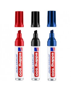 Marcador Medio Edding 500 Blister Preto+Azul+Vermelho