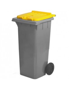 Contentor Plástico 2 Rodas 120L Fundo Preto Tampa Amarelo