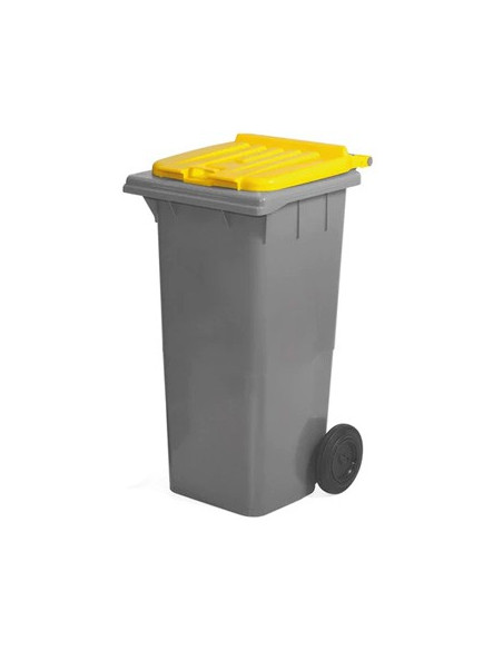 Contentor Plástico 2 Rodas 120L Fundo Preto Tampa Amarelo
