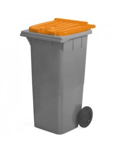 Contentor 120L Plástico Fundo Preto Tampa Laranja 2 Rodas