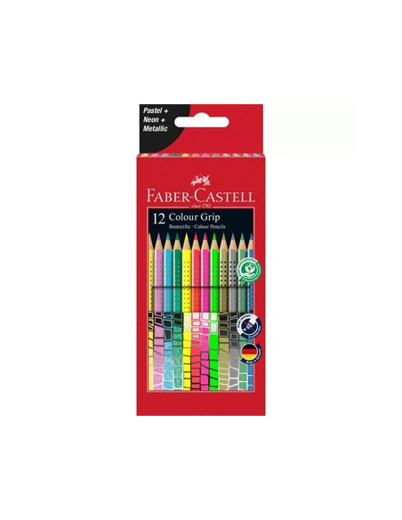 Lapis Cor 18cm Faber Castell Grip Cx Cartao 12un Pastel/Neon