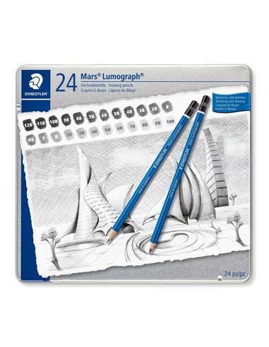 Lápis Grafite 100 G24 STAEDTLER Mars Lumograph Cx Metal 24un