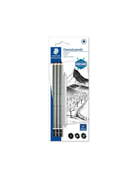 Lápis Carvão 100C STAEDTLER Charcoal + Esfuminho 3un