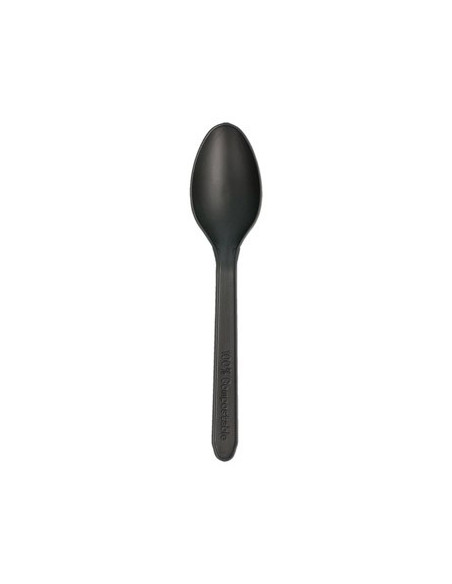 Colheres Sobremesa C-PLA Preto Reutilizáveis 50un