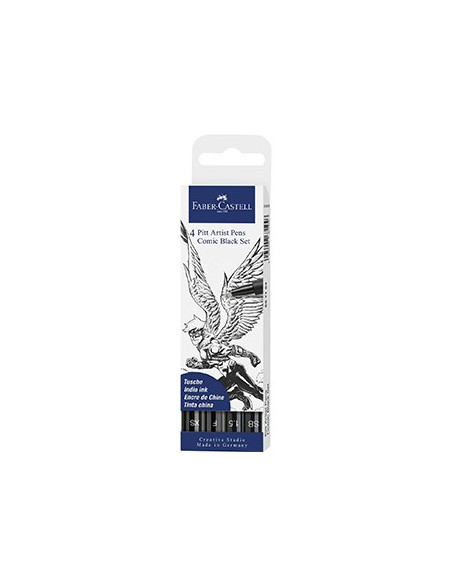 Marcador Artístico Pitt Faber-Castell Comic Preto 4 Cores