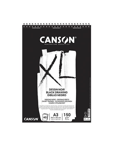 Bloco Espiralado Canson XL Dessin Noir A3 160gr 40 Folhas