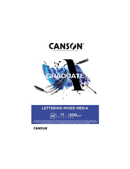 Bloco Canson Graduate Lettering Mixed Media A3 200gr 20Fls